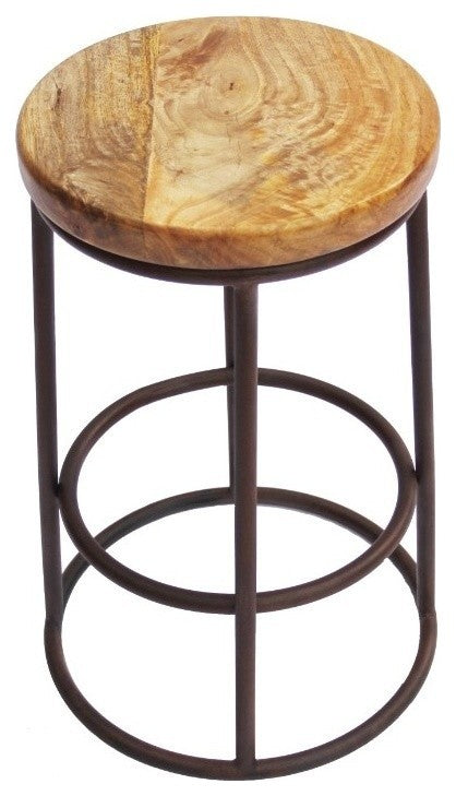 24" Mango Wood Counter Height Barstool With Iron Base Brown And Black