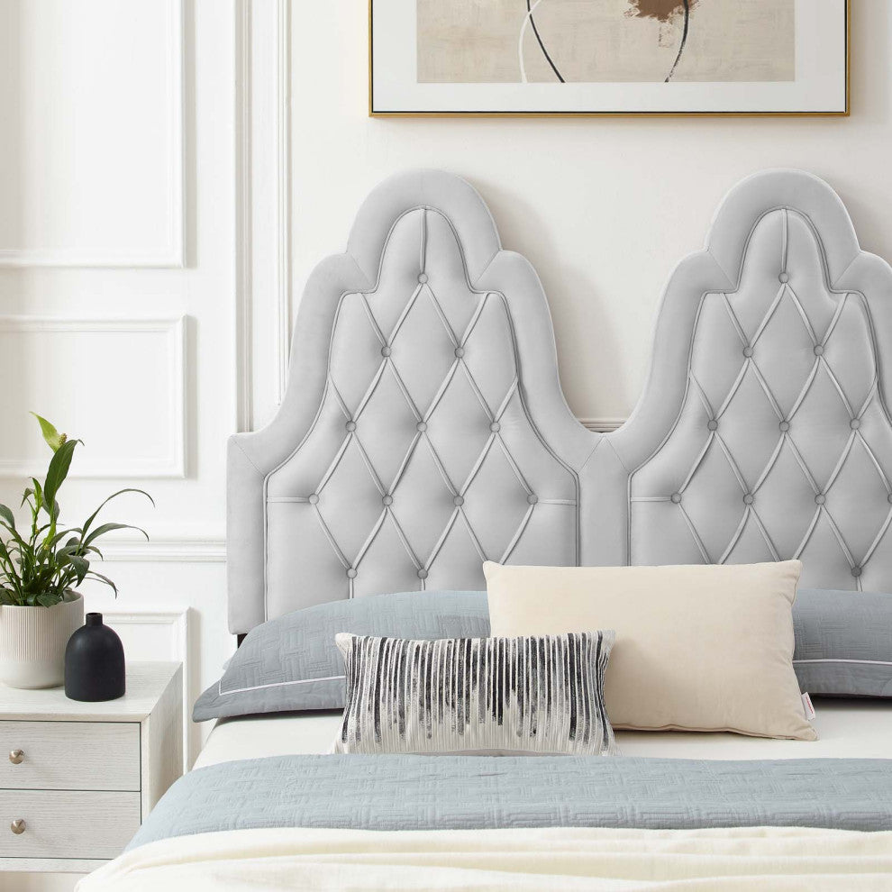 Tufted Platform Bed Frame, Full Size, Velvet, Gray, Modern Contemporary