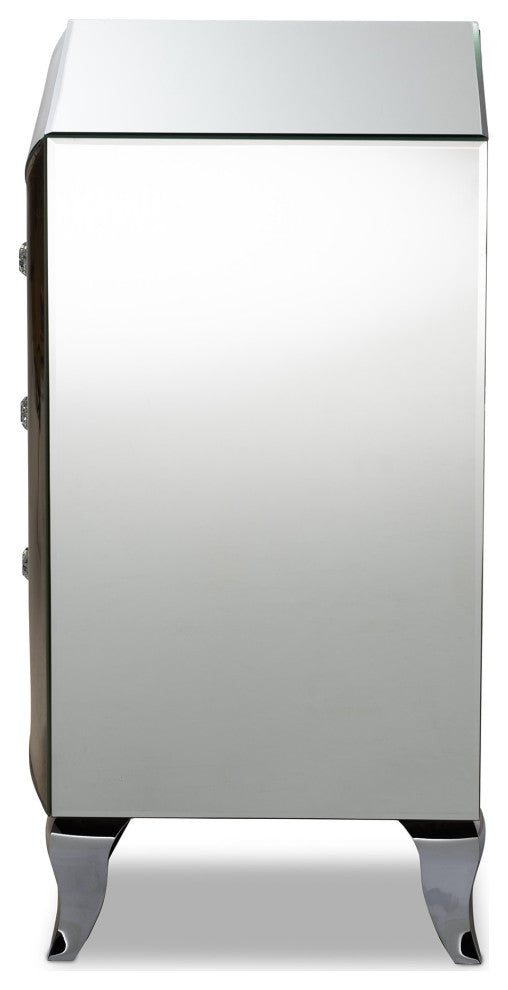 Pauline Contemporary Glam and Luxe Mirrored 3-Drawer Nightstand