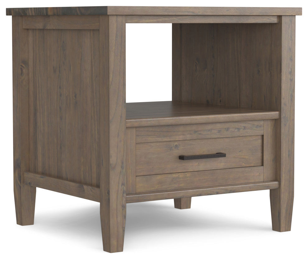 Ela SOLID WOOD End Table, Smoky Brown