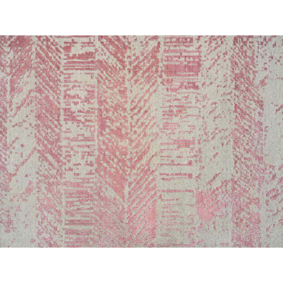Rose Pink Wool and Art Silk Jacquard Hand Loomed Oversized Rug, 11'10"x17'10"