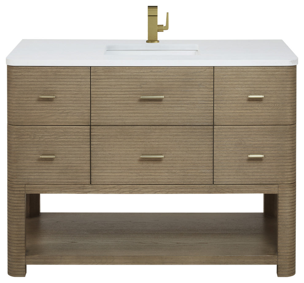 Lucian Bath Vanity, Pebble Oak, 48, White Zeus