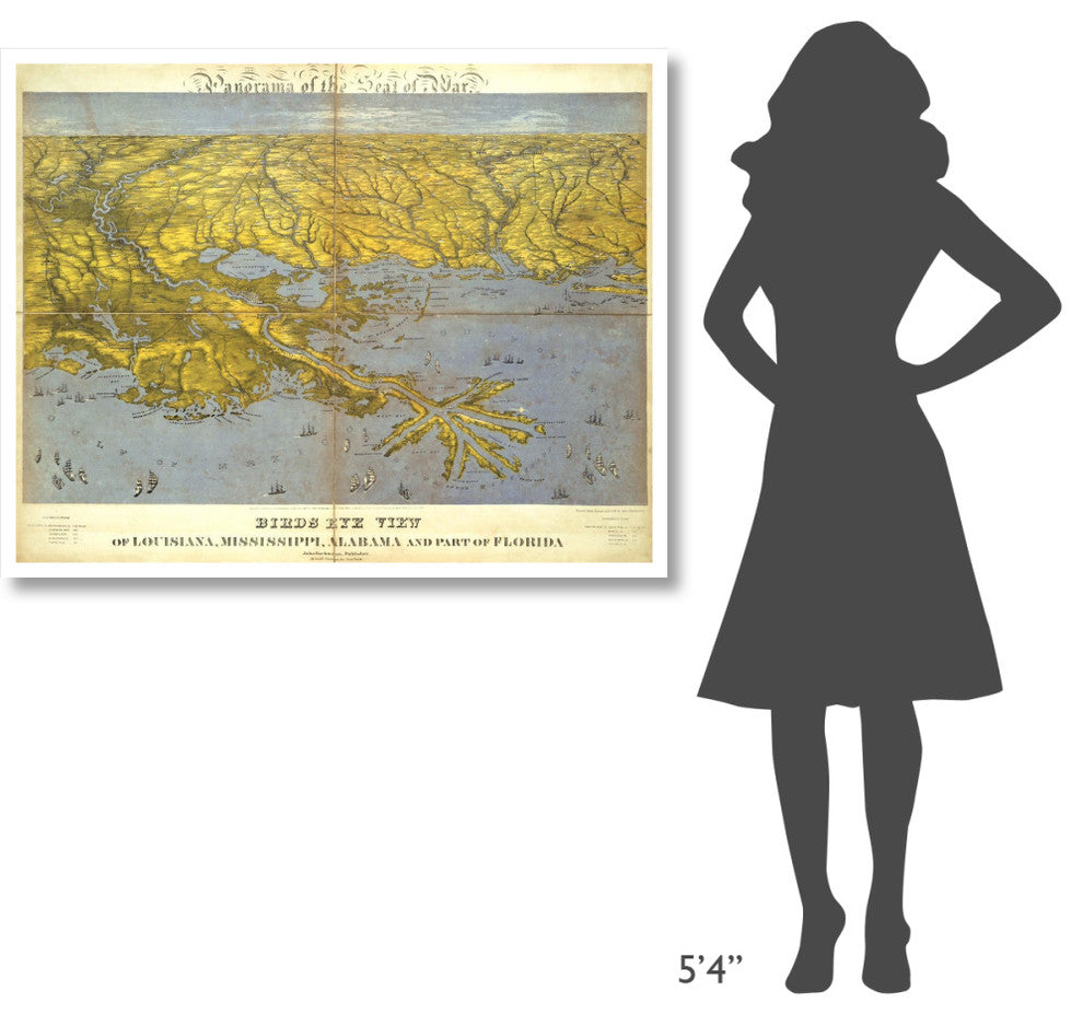"Louisiana, Mississippi, Alabama and Part of Florida, 1861" Paper Art, 46"x37"