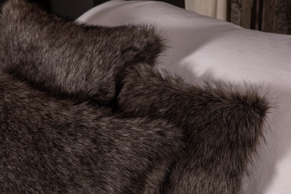 LUZIO Silver Fox Vegan Faux Fur Pillow Cover 19.6x19.6