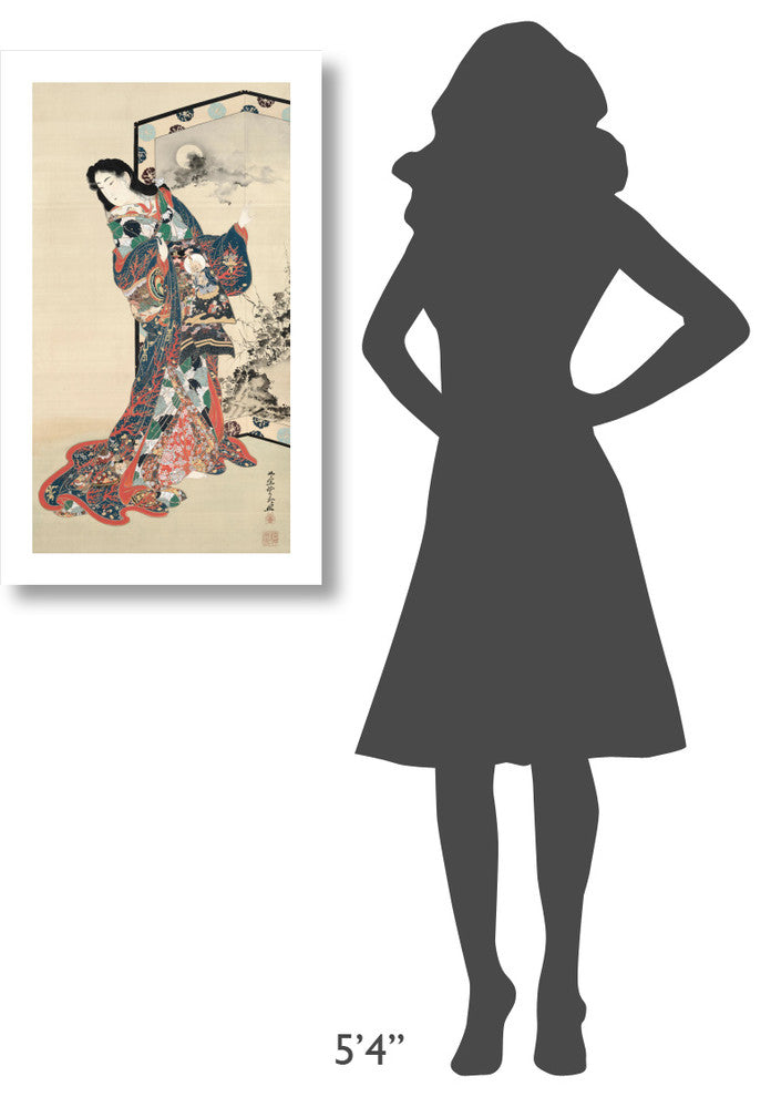 "Beauty before a Screen, 1800s" Digital Paper Print by Kawanabe Kyosai, 18"x32"