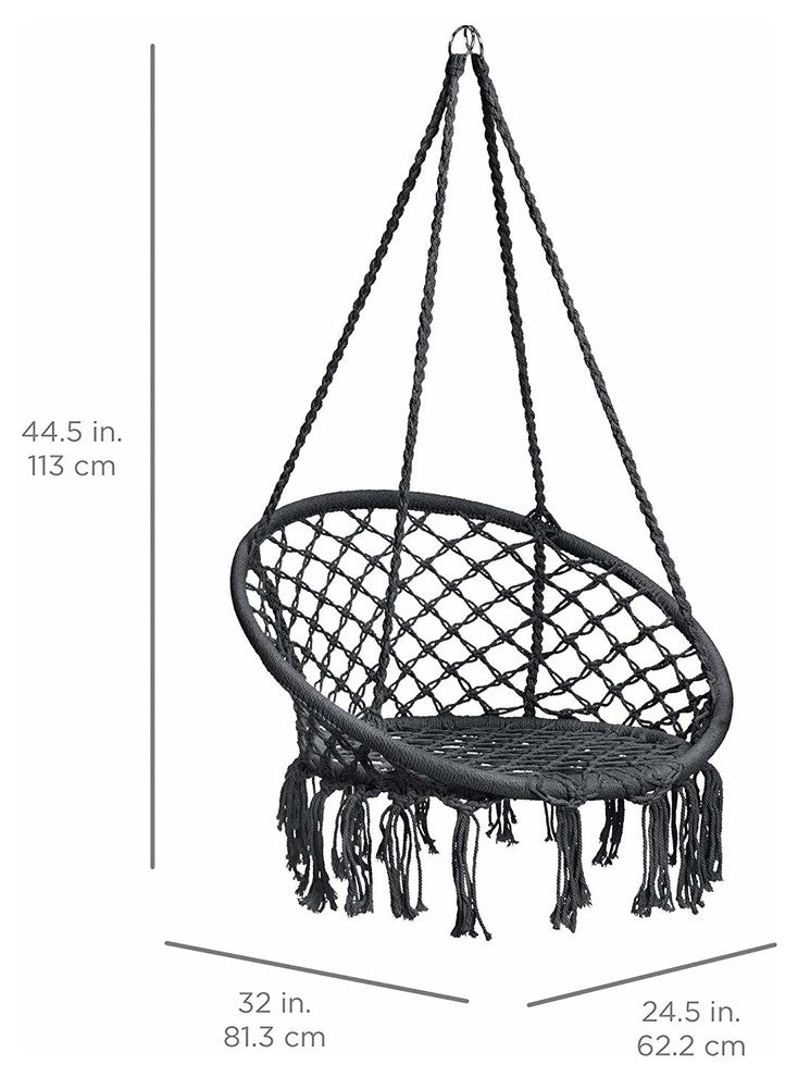 Hanging Hammock Chair Macrame Swing, Lounge Swing Chair, Black