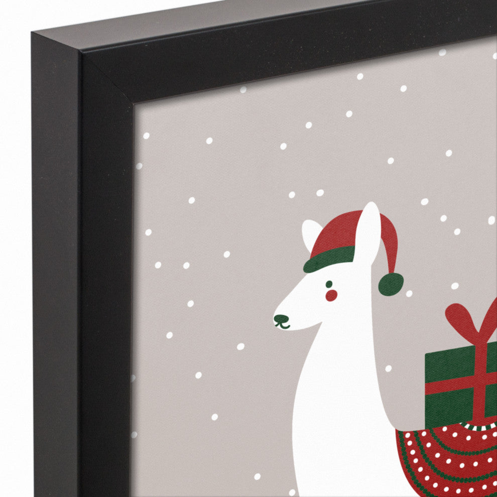 Merry Christmas Llama 14x11 Black Framed Canvas