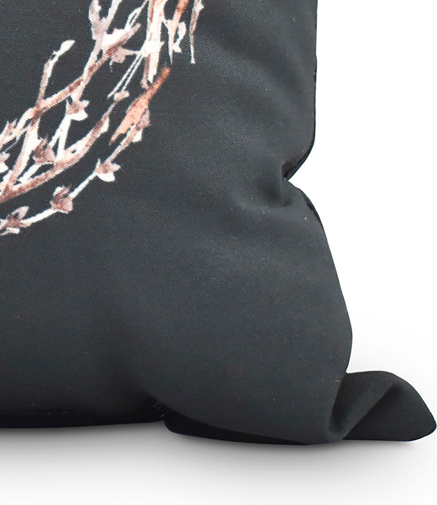 Natural Wreath 20" Black Holiday Print Decorative Throw Pillow
