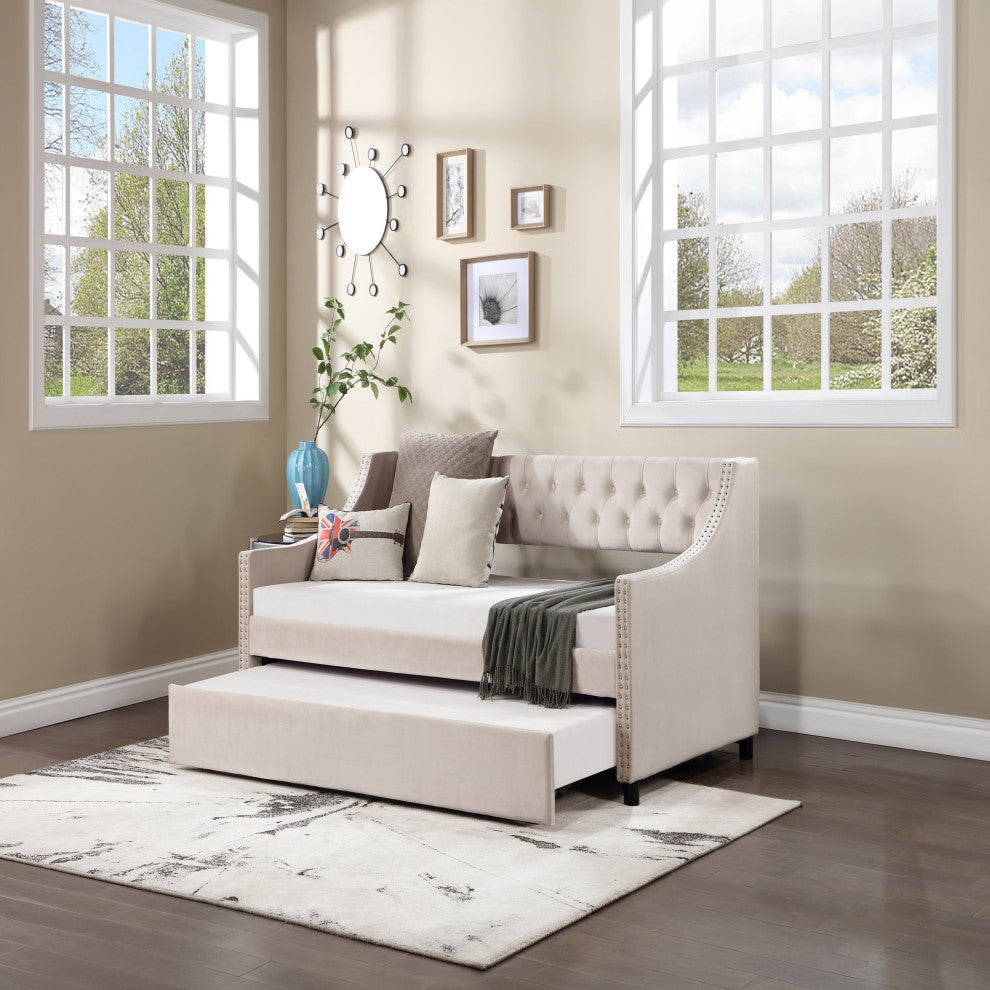Gewnee Daybed with Trundle Upholstered Tufted Sofa Be