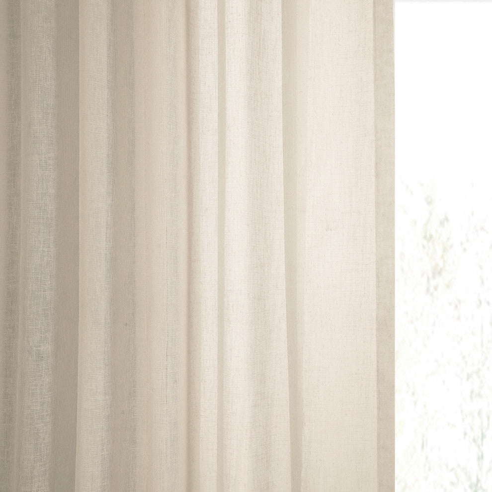 Solid FauxLinen Sheer Curtain, Single Panel, Cotton Seed, 50"x84"