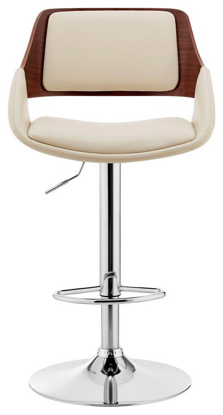 Colby Adjustable Cream Faux Leather and Chrome Finish Bar Stool