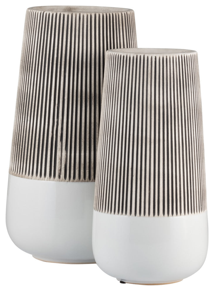 Ceramic 10"H Ridged Vase, Ivory