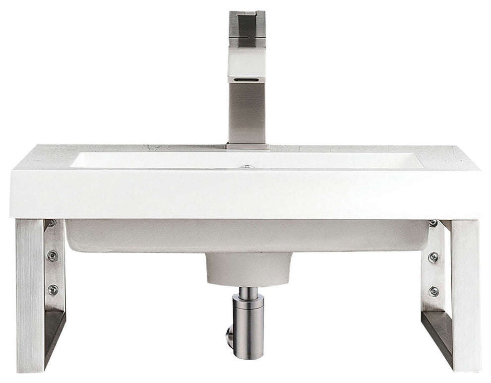Two Boston 15 1/4" Wall Brackets Brushed Nickel, 20" White Glossy Composite Top