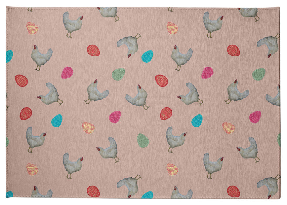 Chickens and Eggs Easter Chenille Rug, Sunwashed Red, 8'x10'