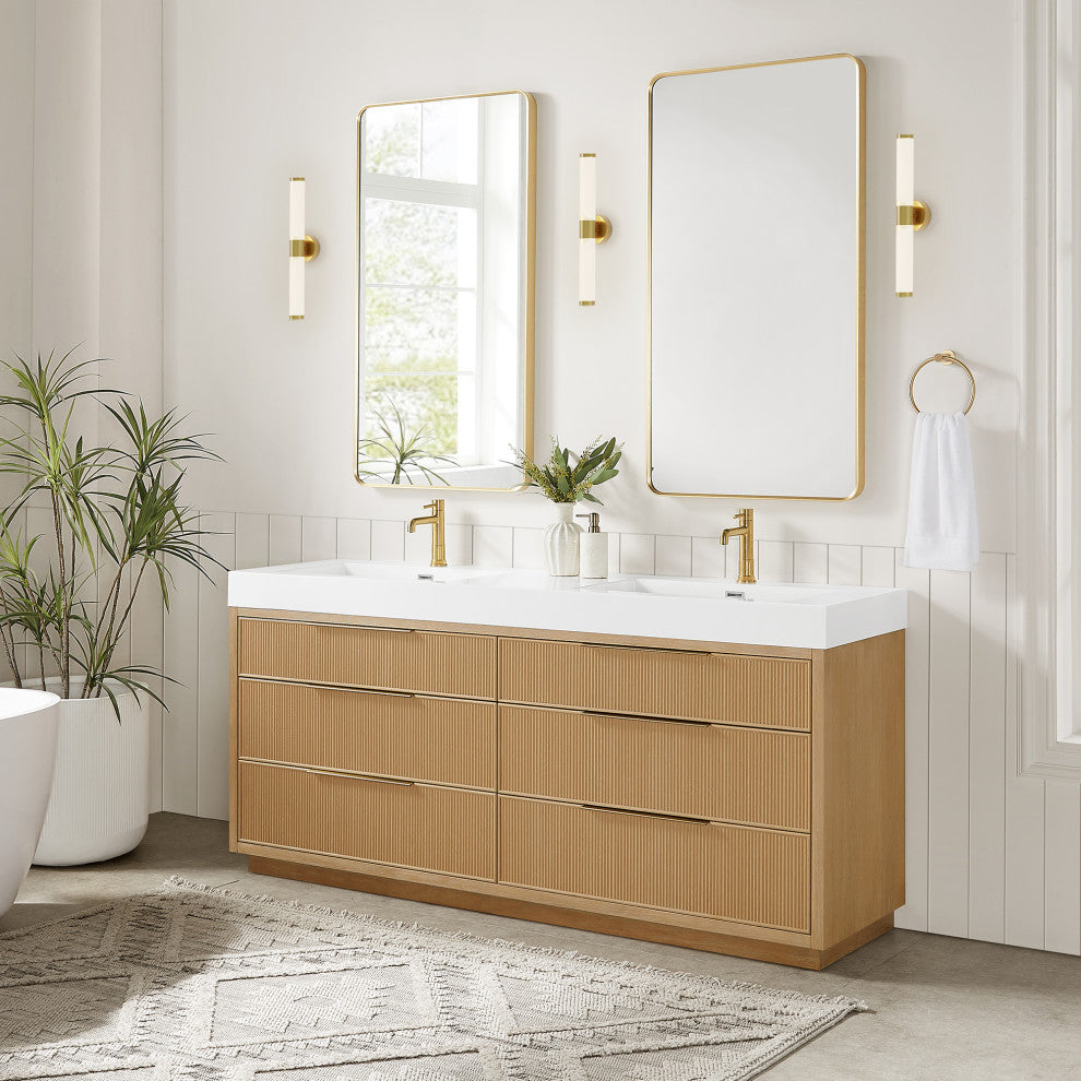 Hohhot Bath Vanity, Stone Sink Top No Mirror, Washed Ash Gray, 72", Double Vanity