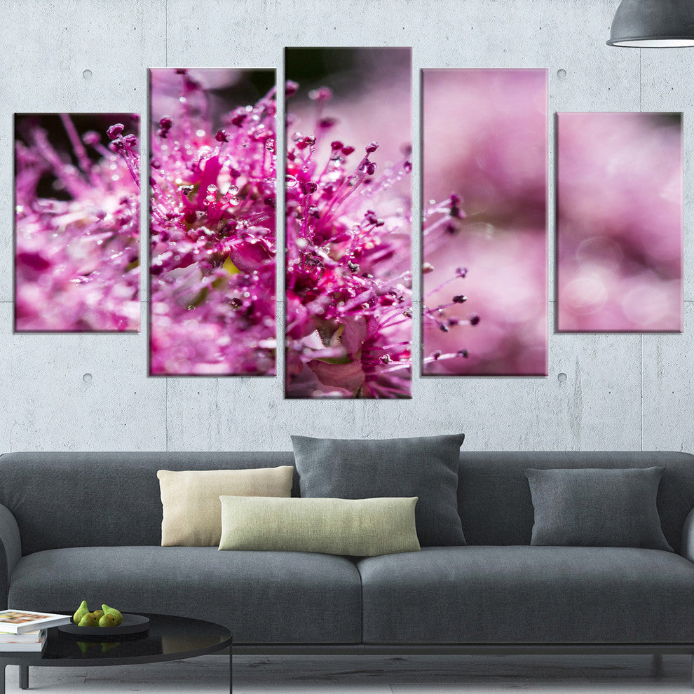 "Bright Pink Little Flowers" Flower Canvas Wall Art, 5 Panels, 60"x32"