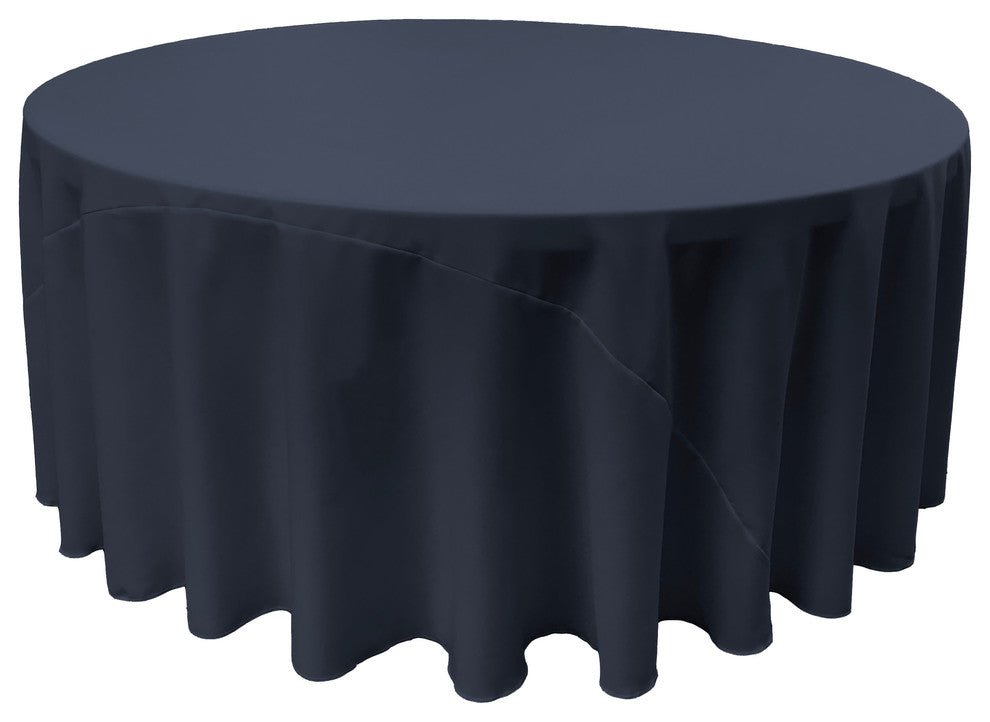 LA Linen Round Polyester Poplin, Navy, 132" Round