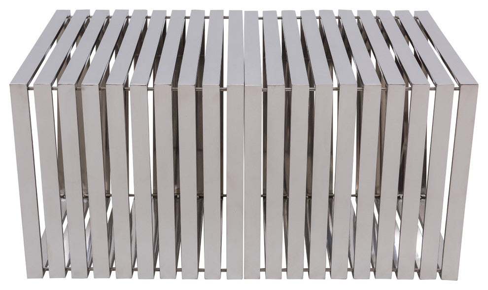 LeisureMod Modern Stainless Steel Trapezium Bench, Set of 2