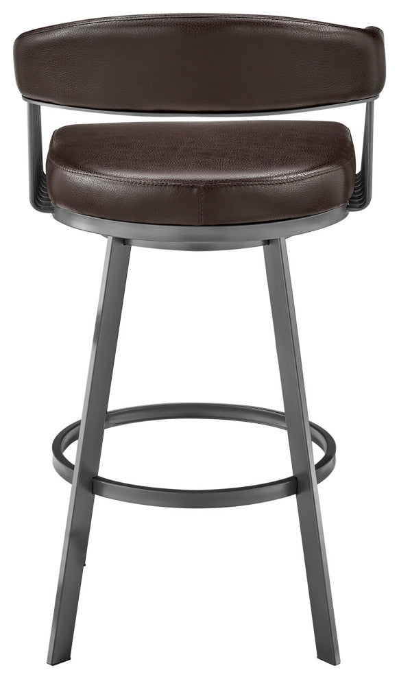 26" Mod Chocolate Faux Leather Java Brown Finish Swivel Bar Stool