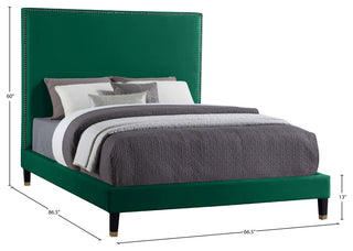 Harlie Velvet Upholstered Bed, Green, Queen