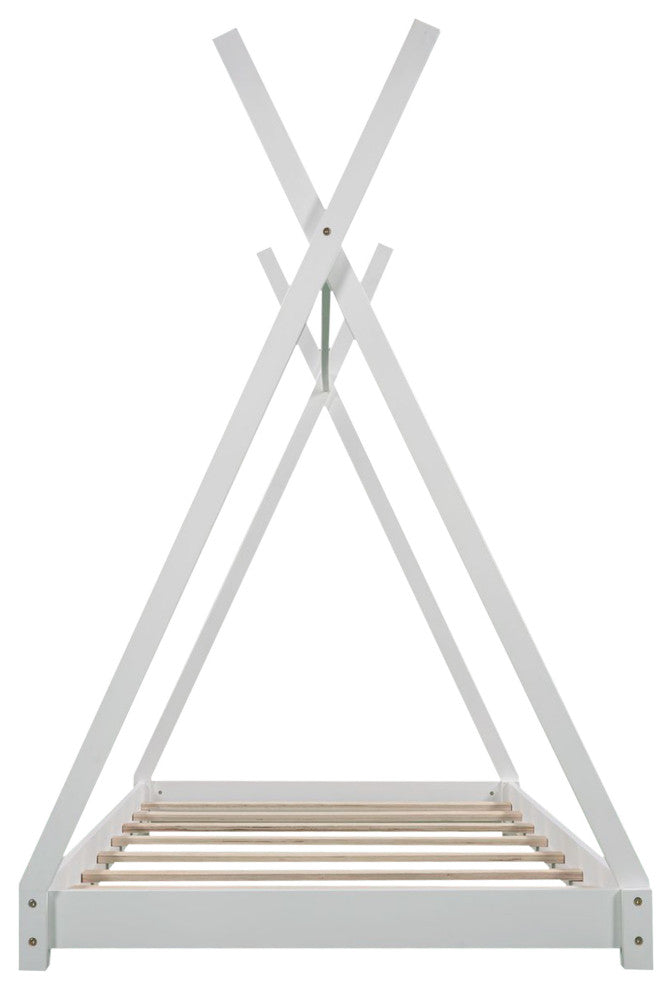 Gewnee Twin Size House Platform Bed with Triangle tructure in White