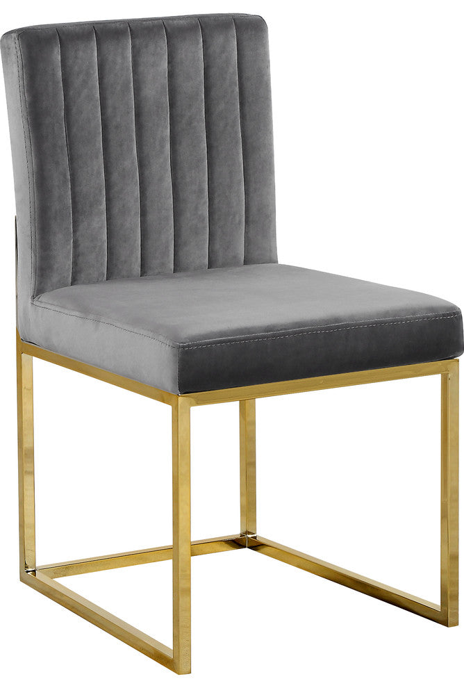 Giselle Velvet Dining Chairs, Set of 2, Gray, Gold Base