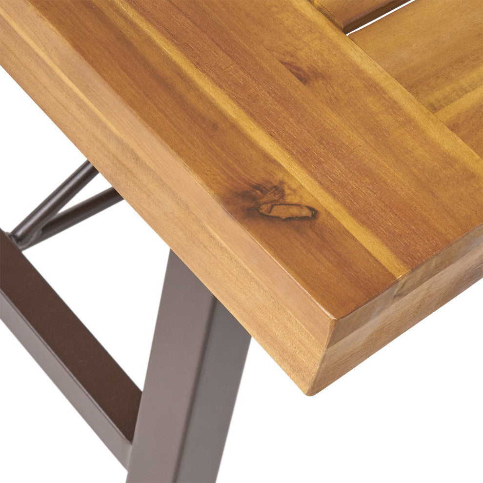 GDF Studio Easter Outdoor Acacia Wood Coffee Table, Teak Finish/Rustic Metal