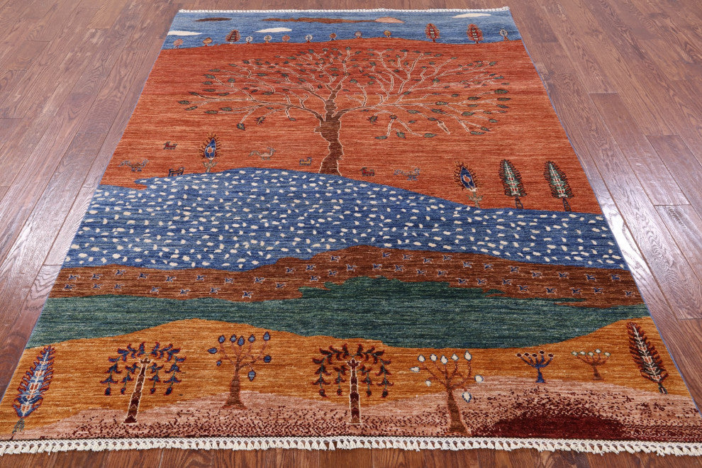 5' 11" X 8' 0" Hand-Knotted Persian Gabbeh Tribal Rug Q9562