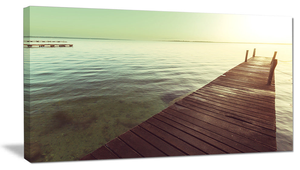 "Wooden Boardwalk Over Clear Waters" Sea Bridge Canvas Art Print, 32"x16"