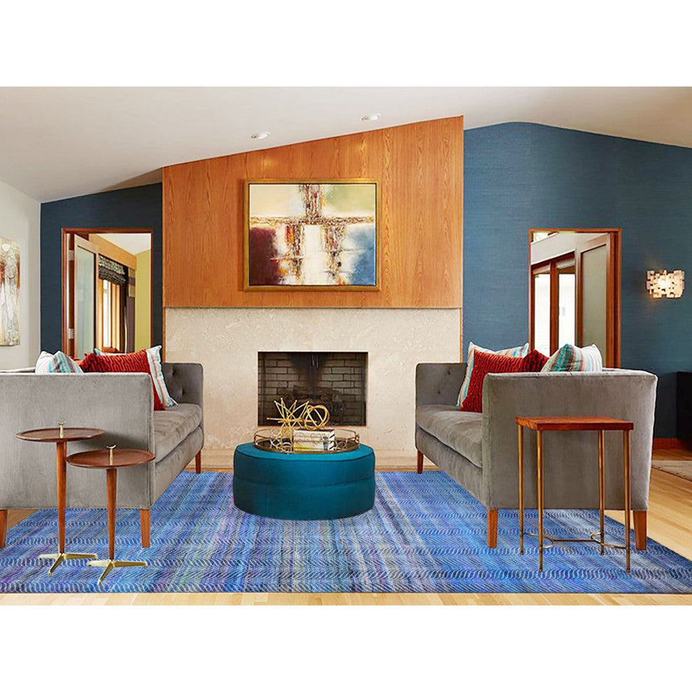 Colorful Modern Leaf Design Silk and Wool Hand Knotted Oriental Rug, 9'1"x12'3"