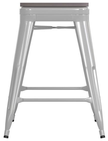 Kai Commercial Grade 24" High Metal Indoor-Outdoor Counter Height Stool, White/Gray