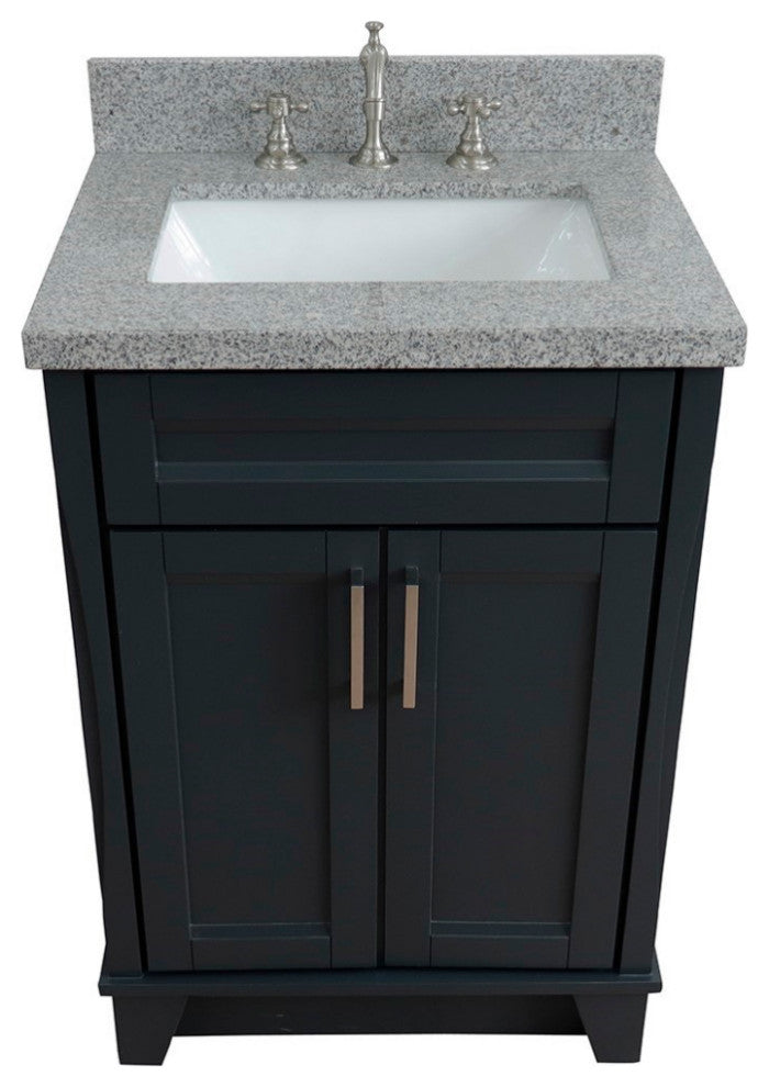 25" Single Sink Vanity, Dark Gray Finish With Gray Granite And Rectangle Sink