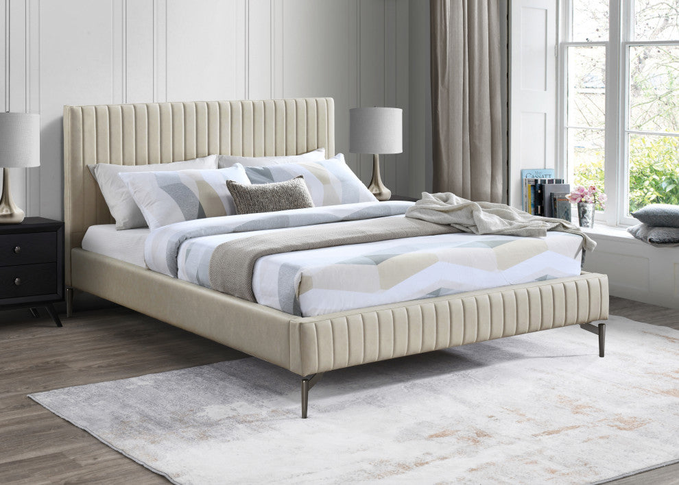 Gallo Vegan Leather Upholstered Bed, Beige, Queen