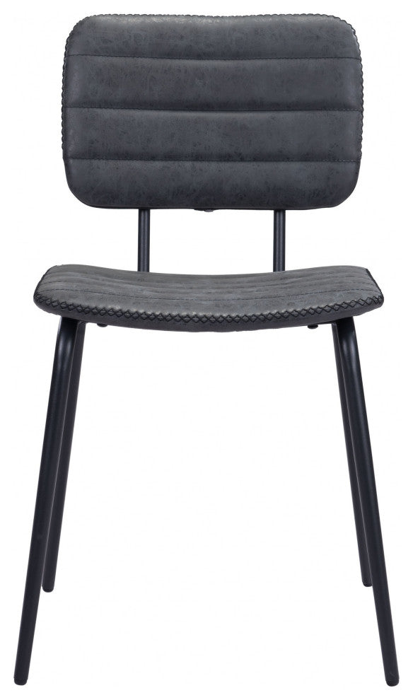 Set of Two Gray Modern Faux Leather Channel Stitching Dining Chairs