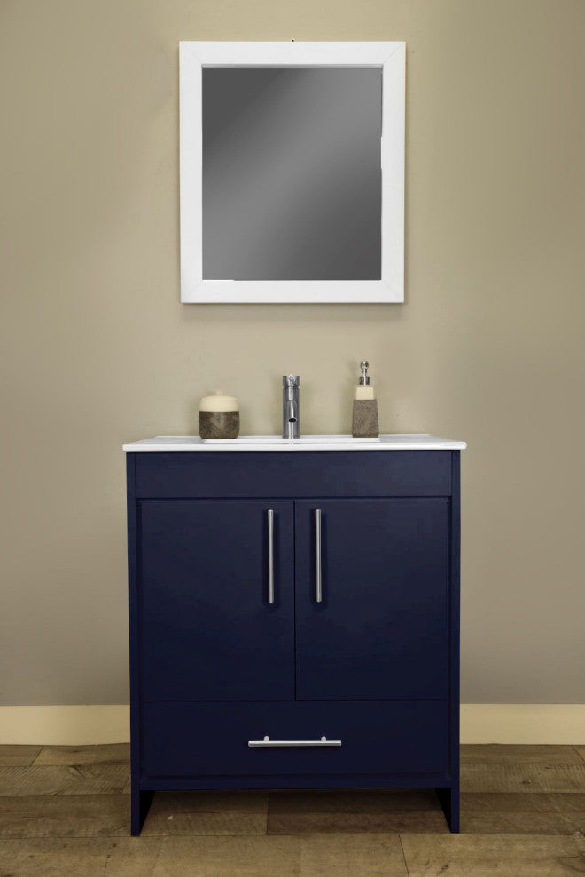 Pacific 30" Vanity With Integrated Ceramic Top and Brushed Nickel Handles, Navy