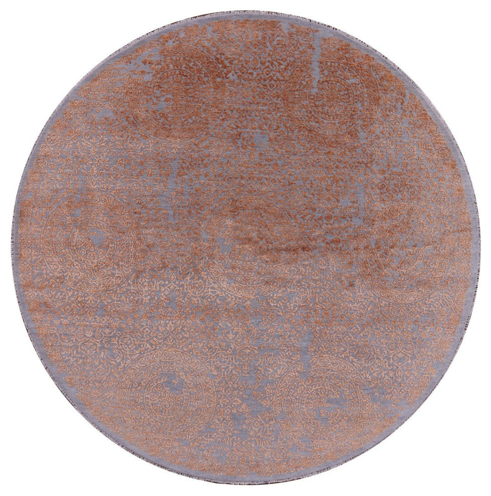 8' Round Hand Knotted Wool and Silk Persian Rug Q6764
