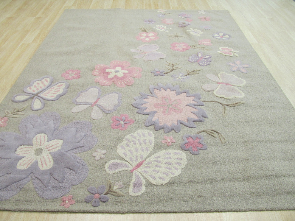 EORC Gray Hand-Tufted Wool Kid's Butterfly Rug 2' x 3'