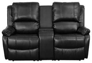 Modern 2-Seat Reclining Pillow Back Black Leather Theater Seating
