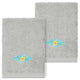 Linum Home Turkish Cotton Feliz 2-Piece Embellished Washcloth Set, Light Gray