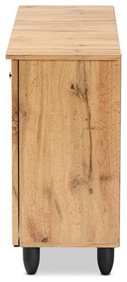 Winda Modern and Contemporary Oak Brown Finished Wood 3-Door Shoe Cabinet