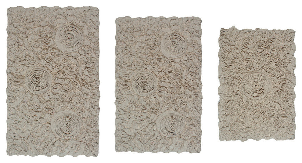 Modesto Collection 100% Cotton Machine Washable Bath Rug, 3-Piece Set, Linen