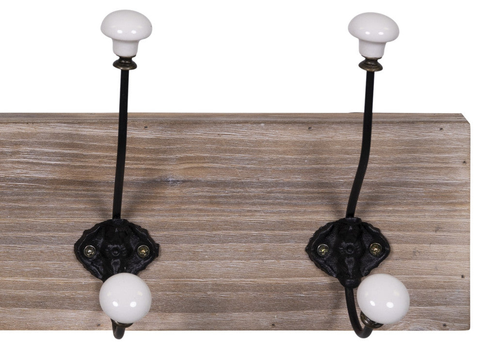Wood and Metal Hooks With Ceramic Knobs