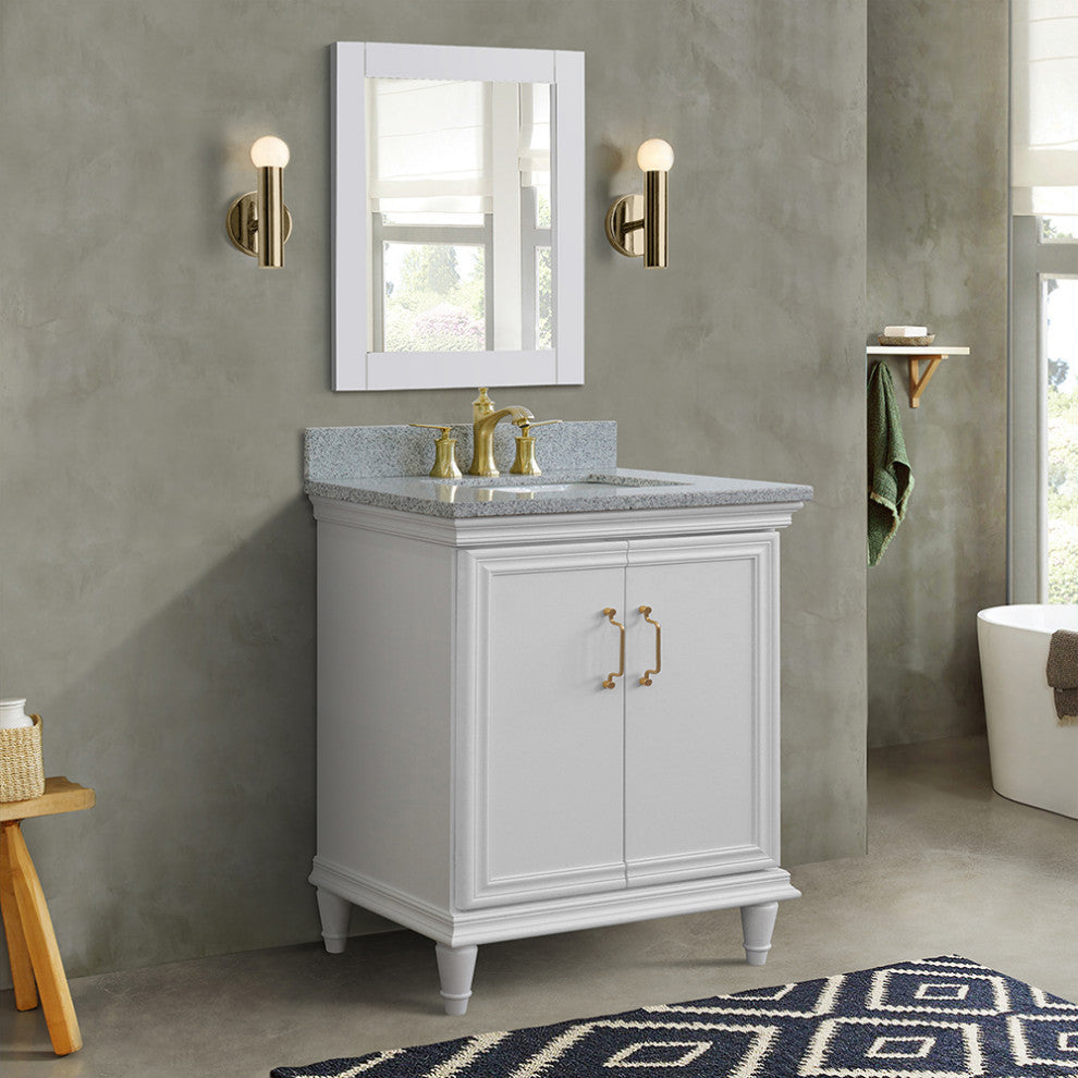 31" Single Vanity, White Finish With Gray Granite And Rectangle Sink