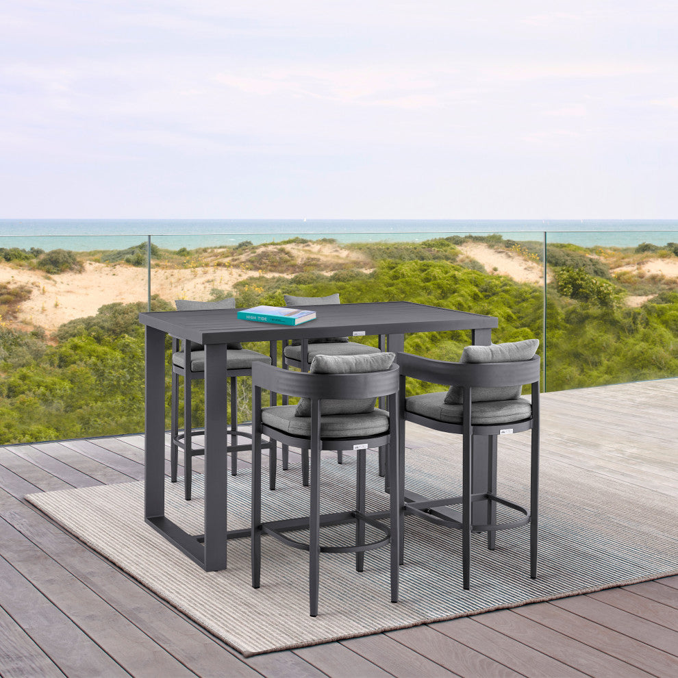 Menorca Outdoor Stool, Aluminum With Gray Cushions, Counter Height
