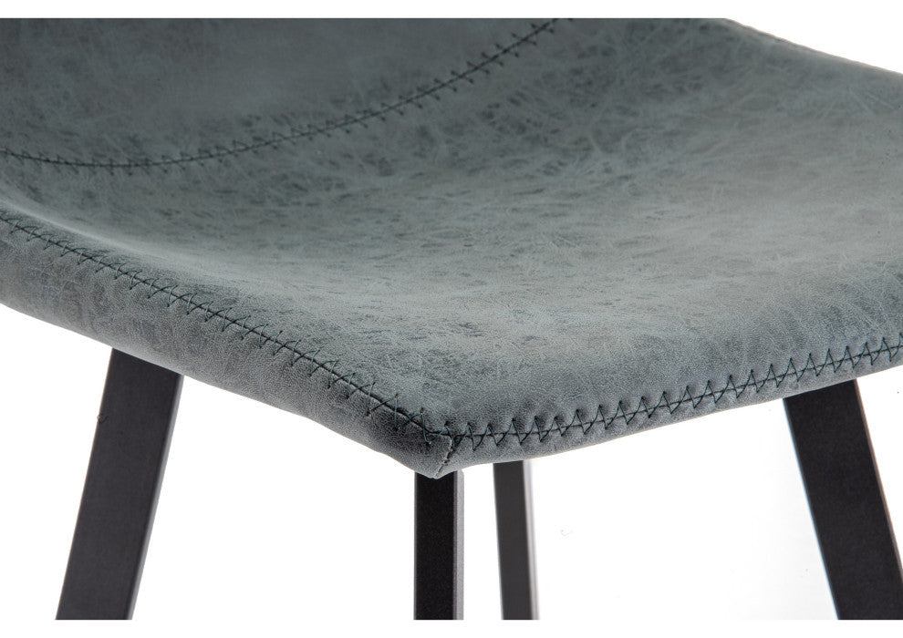 LeisureMod Elland Modern Leather Bar Stool Iron Legs Set of 2, Peacock Blue