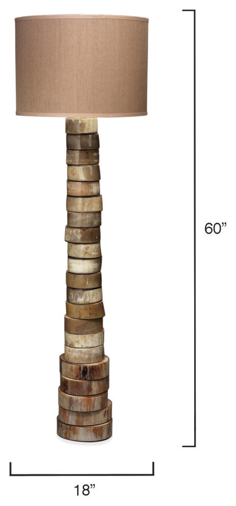 Stacked Horn Floor Lamp, Horn With Large Drum Shade, Elephant Hemp