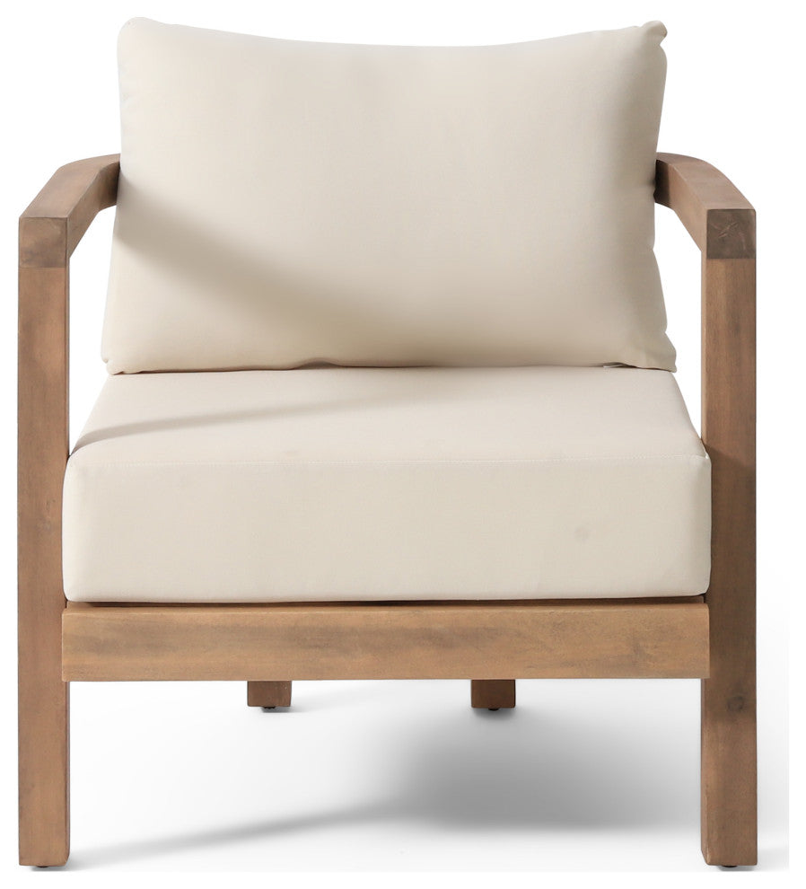 Aston Outdoor Acacia Wood Club Chairs With Cushions, Set of 2