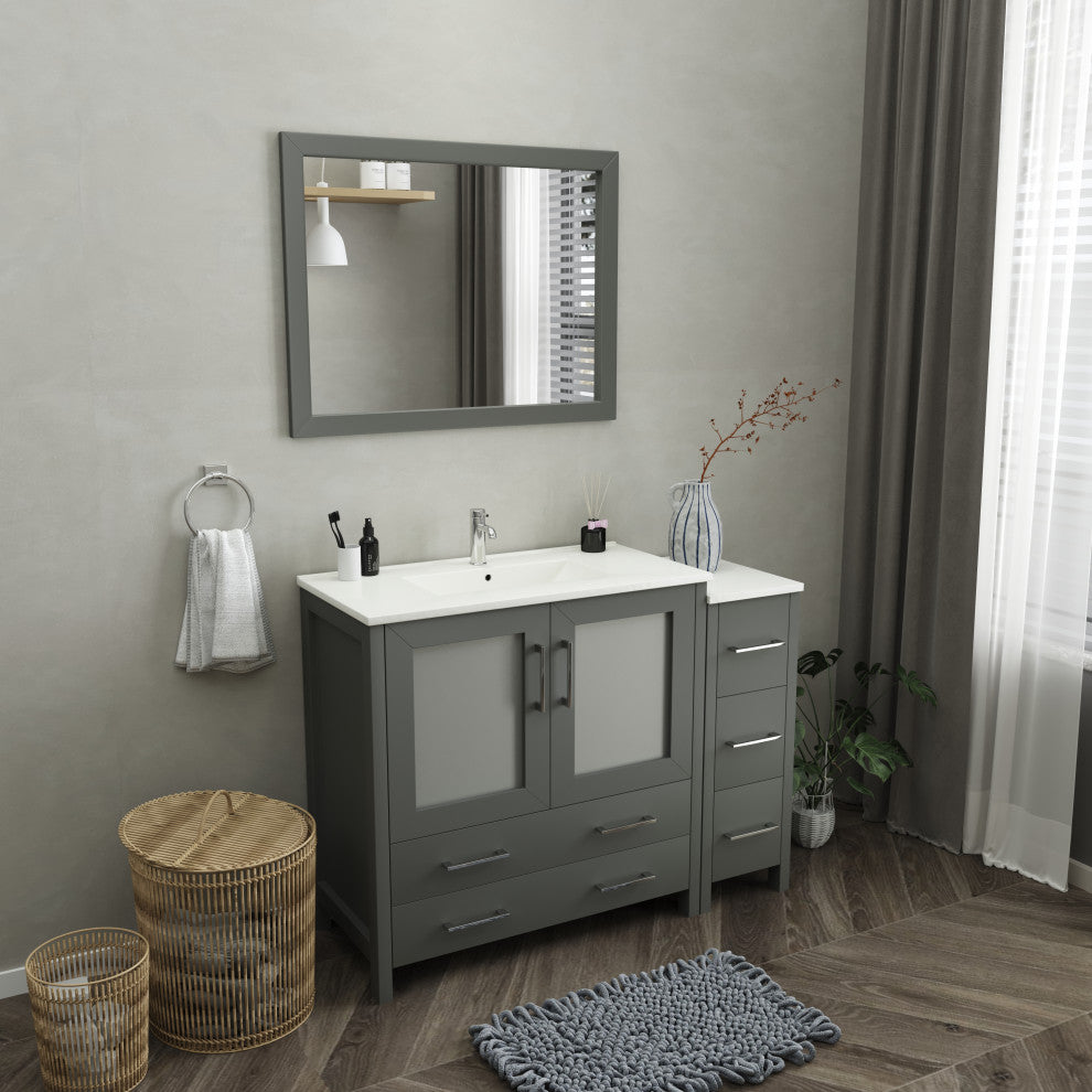 Vanity Art Vanity Set With Ceramic Top, 48", Gray, Standard Mirror