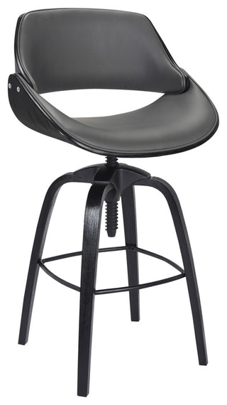 Vanessa Adjustable Barstool in Black Brushed Wood Finish and Gray Faux Leather