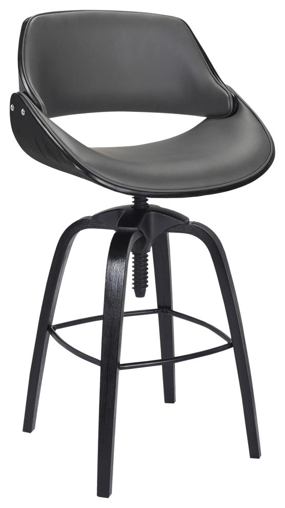 Vanessa Adjustable Barstool in Black Brushed Wood Finish and Gray Faux Leather